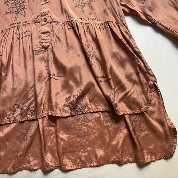 BOMBAY PAISLEY clay apricot floral flower print button up peplum ruffle blouse - Picture 2 of 6